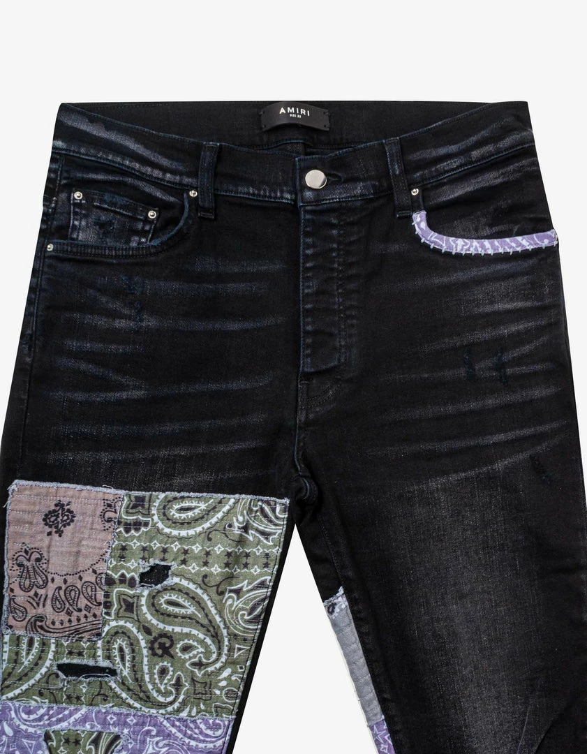 Brand new 💯 Amiri Clothing Bandana Art Patch Aged Black 👖 Jeans ⌛ 7 Amiri Clothing Bandana Art Patch Aged Black Jeans