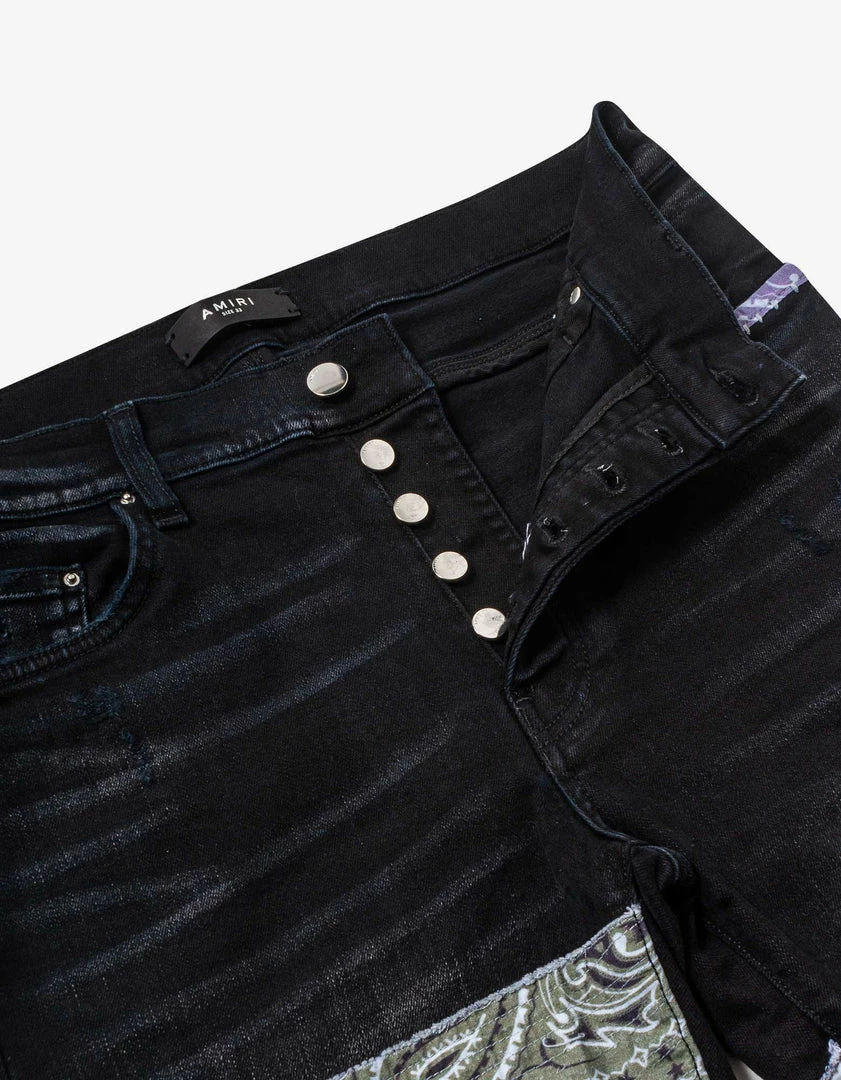 Brand new 💯 Amiri Clothing Bandana Art Patch Aged Black 👖 Jeans ⌛ 5 Amiri Clothing Bandana Art Patch Aged Black Jeans