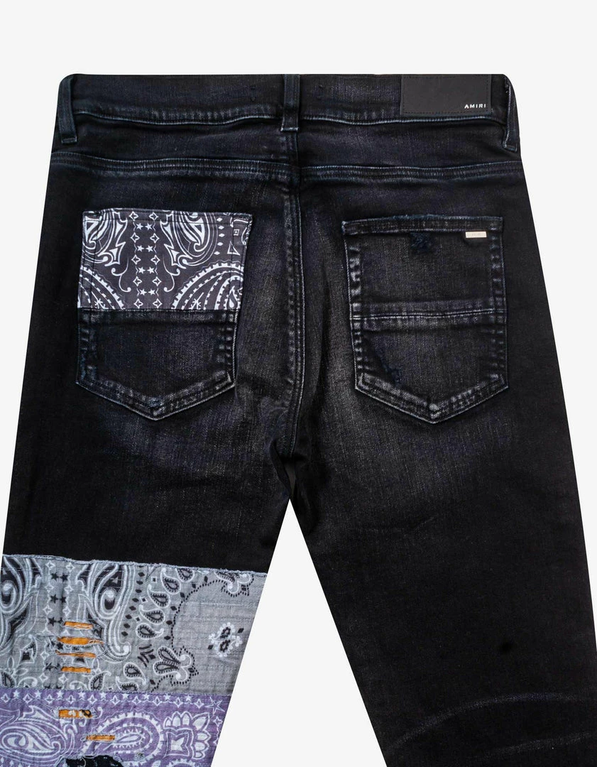 Brand new 💯 Amiri Clothing Bandana Art Patch Aged Black 👖 Jeans ⌛ 9 Amiri Clothing Bandana Art Patch Aged Black Jeans