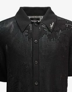 Promo ❤️ Amiri Black Floral Open Knit Polo 👕 Shirt Clothing 🤩 20 Amiri Black Floral Open Knit Polo Shirt Clothing