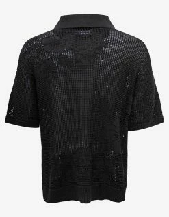 Promo ❤️ Amiri Black Floral Open Knit Polo 👕 Shirt Clothing 🤩 18 Amiri Black Floral Open Knit Polo Shirt Clothing