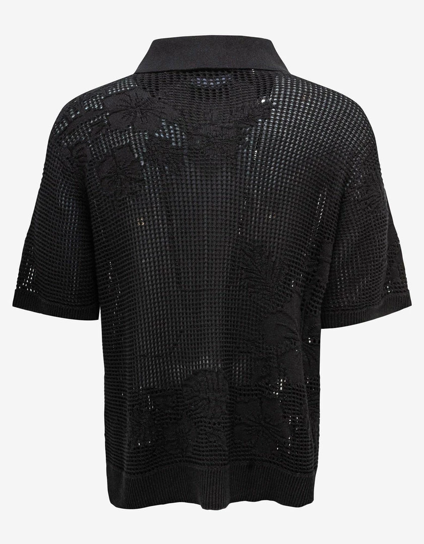 Promo ❤️ Amiri Black Floral Open Knit Polo 👕 Shirt Clothing 🤩 9 Amiri Black Floral Open Knit Polo Shirt Clothing