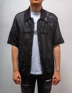 Amiri Black Floral Open Knit Polo Shirt Clothing