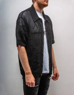 Promo ❤️ Amiri Black Floral Open Knit Polo 👕 Shirt Clothing 🤩 14 Amiri Black Floral Open Knit Polo Shirt Clothing