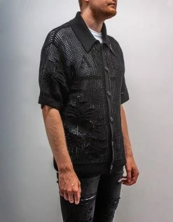 Promo ❤️ Amiri Black Floral Open Knit Polo 👕 Shirt Clothing 🤩 16 Amiri Black Floral Open Knit Polo Shirt Clothing