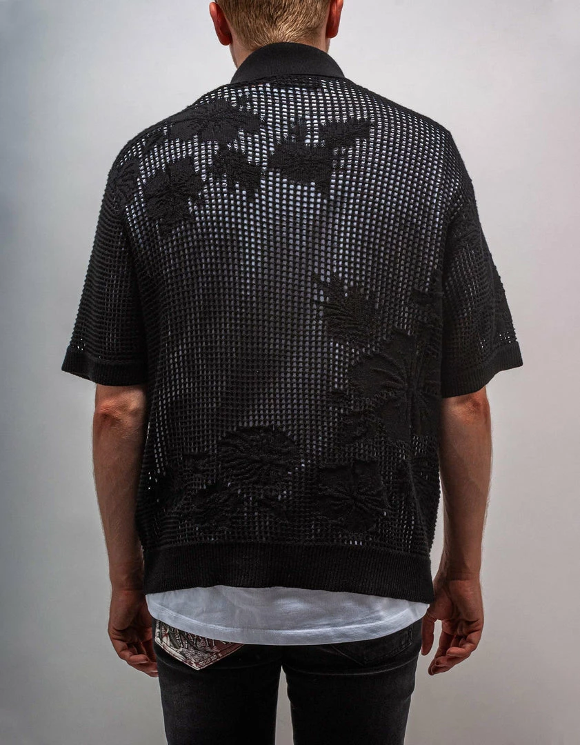 Promo ❤️ Amiri Black Floral Open Knit Polo 👕 Shirt Clothing 🤩 8 Amiri Black Floral Open Knit Polo Shirt Clothing