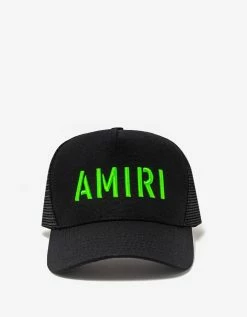 Amiri Accessories Black & Lime Arts Stencil Trucker Hat