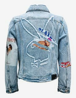 Amiri Coats And Jackets Blue Playboy Magazine Trucker Jacket