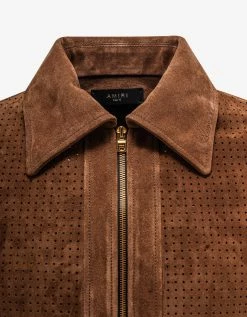 Amiri Clothing Brown Perforated Suede Leather Jacket
