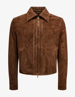 Amiri Clothing Brown Perforated Suede Leather Jacket