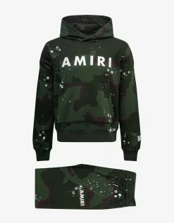 Amiri Green Camo Army Logo Hoodie Tracksuit