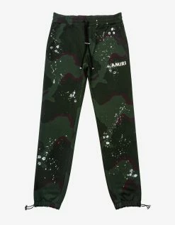 Amiri Clothing Green Camo Army Logo Sweat Pants