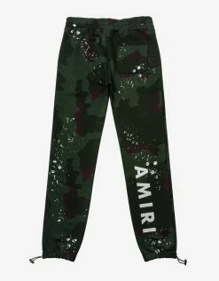 Amiri Clothing Green Camo Army Logo Sweat Pants