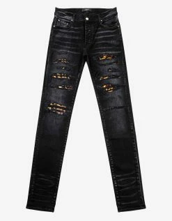 Amiri Leopard Thrasher Aged Black Jeans