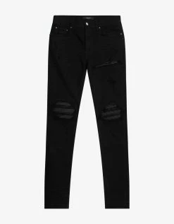 Deals Zoofashions Store 13 Amiri MX1 Black Leather Insert Distressed Skinny Jeans