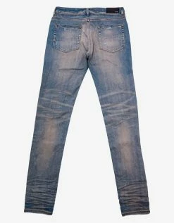 Amiri MX1 Clay Indigo Leather Insert Distressed Skinny Jeans