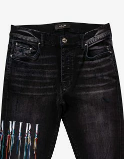 Amiri Clothing Paint Drip Logo Aged Black Jeans
