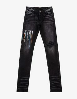 Amiri Clothing Paint Drip Logo Aged Black Jeans