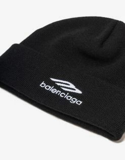 Balenciaga Black 3B Sports Icon Beanie Hat Accessories