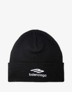 Balenciaga Black 3B Sports Icon Beanie Hat Accessories