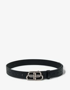 Balenciaga Accessories Black BB Croc Embossed Leather Belt