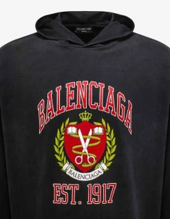 Balenciaga Black College Long Sleeve Hooded T-Shirt