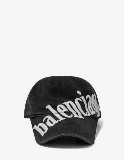 Balenciaga Black Diagonal Logo Embroidery Cap Accessories