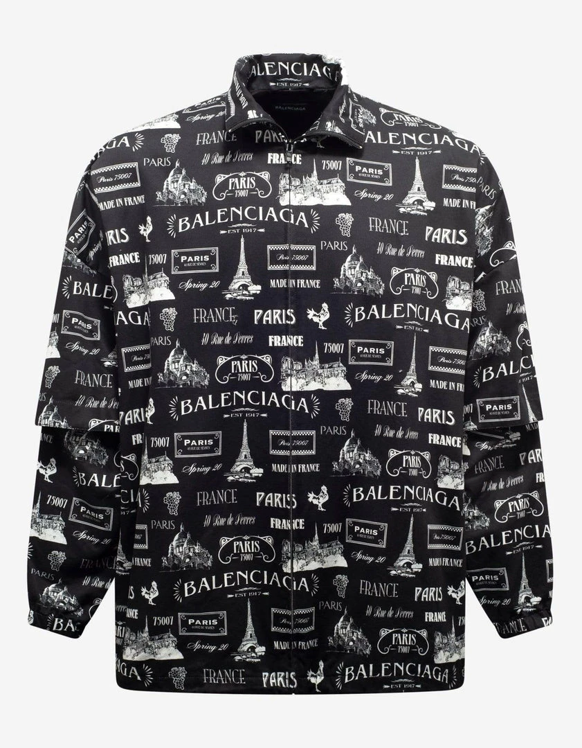 Deals 🤩 Balenciaga Black Double Sleeve Paris Resto Print Windbreaker Clothing 😀 3 Balenciaga Black Double Sleeve Paris Resto Print Windbreaker Clothing