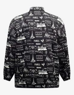 Balenciaga Black Double Sleeve Paris Resto Print Windbreaker Clothing
