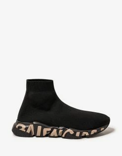 Balenciaga Black Graffiti Logo Speed Trainers