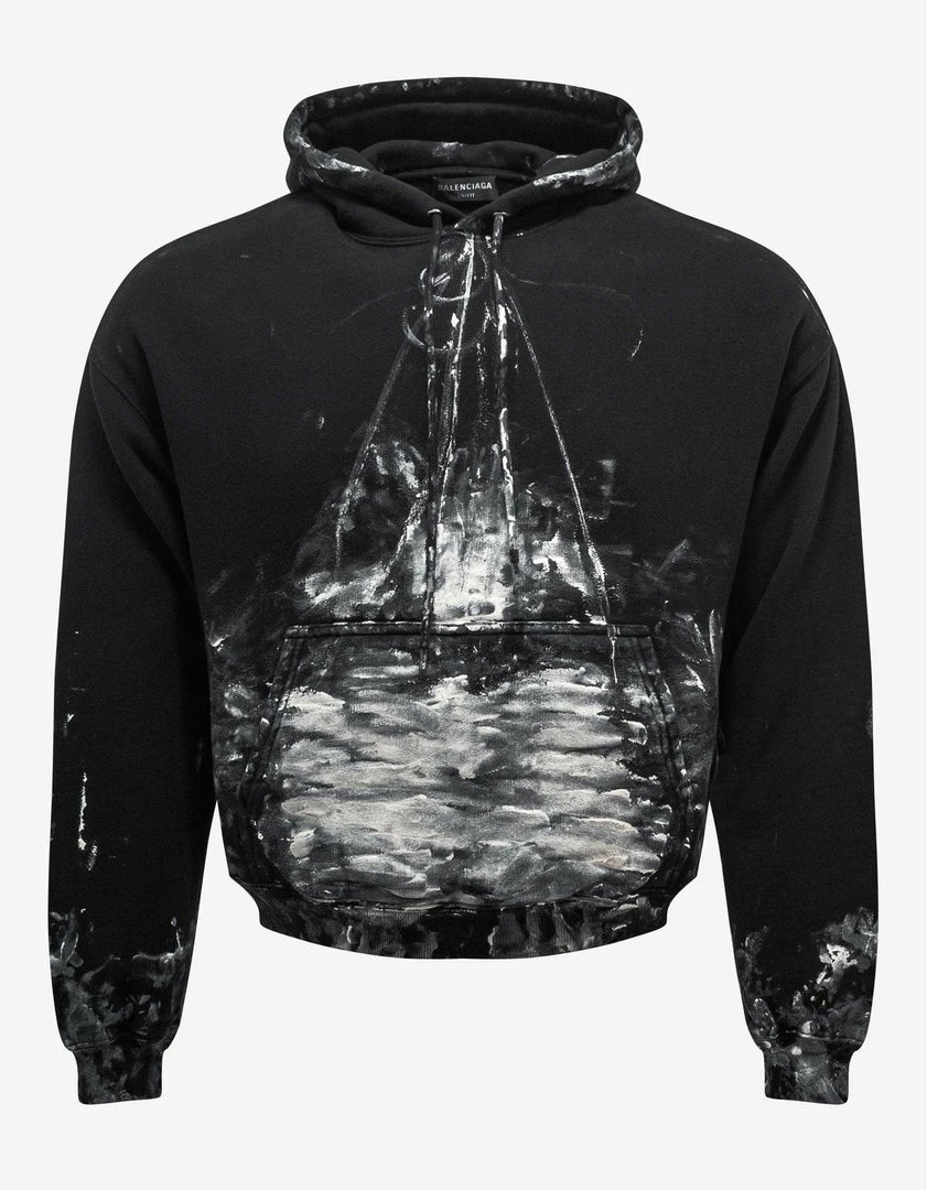 Cheapest 🎉 Balenciaga Black Painter Fitted Hoodie ❤️ 3 Balenciaga Black Painter Fitted Hoodie