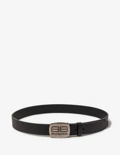 Balenciaga Black Rounded Logo Plaque Belt Accessories