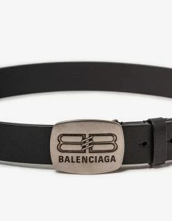 Balenciaga Black Rounded Logo Plaque Belt Accessories