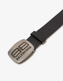 Balenciaga Black Rounded Logo Plaque Belt Accessories