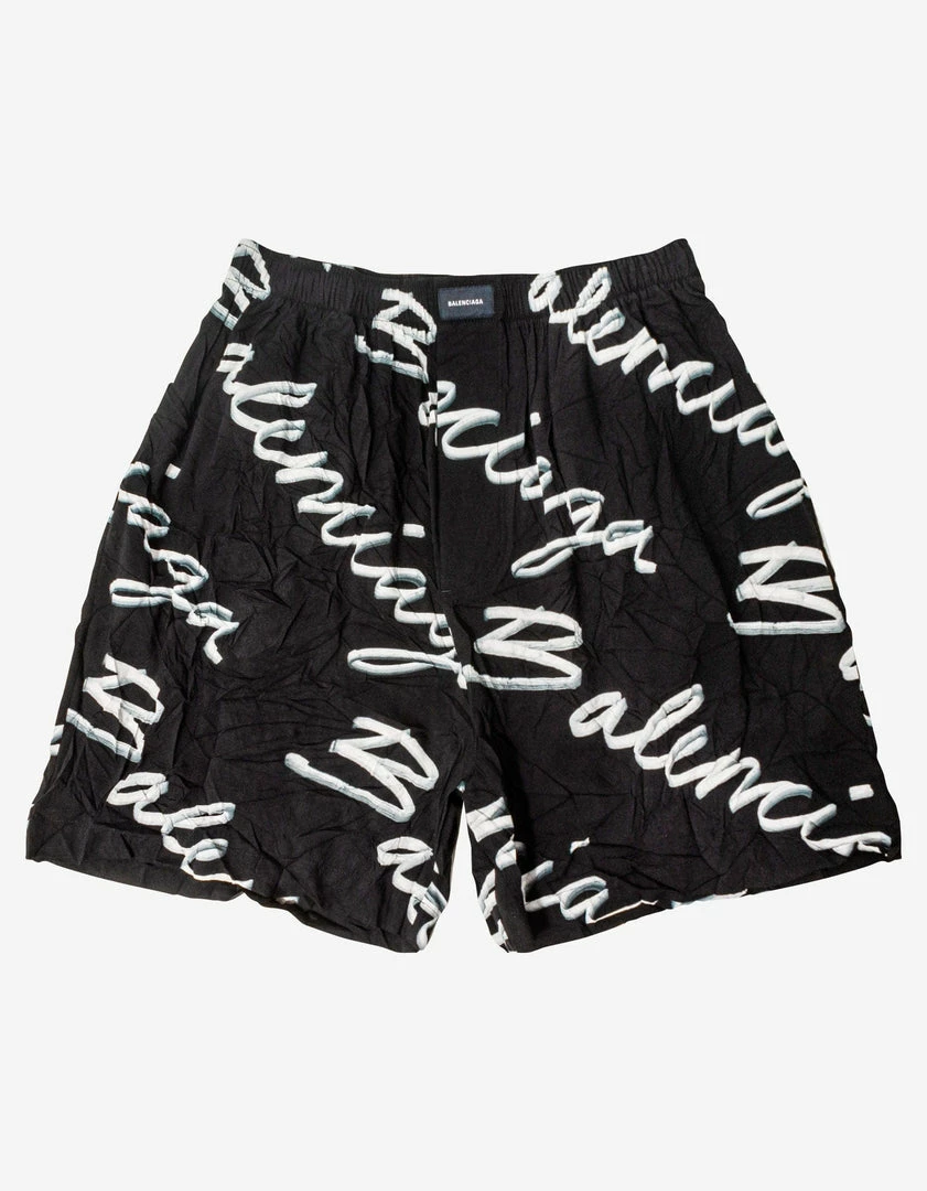 Cheap ๐งจ Balenciaga Black Scribble Logo Pyjama Shorts ๐ 3 Balenciaga Black Scribble Logo Pyjama Shorts
