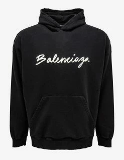Balenciaga Black Scribble Logo Wide Fit Hoodie Clothing