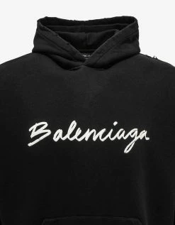 Balenciaga Black Scribble Logo Wide Fit Hoodie Clothing