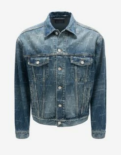 Balenciaga Blue All-Over Logo Large Fit Denim Jacket Clothing