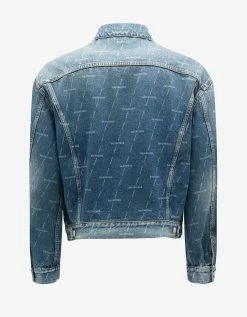 Balenciaga Blue All-Over Logo Large Fit Denim Jacket Clothing