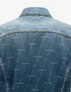 Balenciaga Blue All-Over Logo Large Fit Denim Jacket Clothing