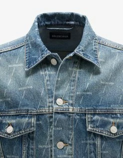 Balenciaga Blue All-Over Logo Large Fit Denim Jacket Clothing