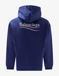 Balenciaga Blue Political Logo Embroidery Medium Fit Hoodie Clothing