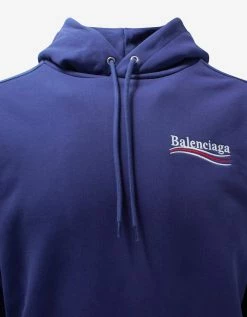 Balenciaga Blue Political Logo Embroidery Medium Fit Hoodie Clothing