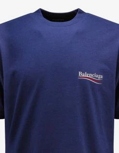 Balenciaga T-Shirts Blue Political Logo Print Large Fit T-Shirt