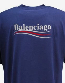 Balenciaga T-Shirts Blue Political Logo Print Large Fit T-Shirt