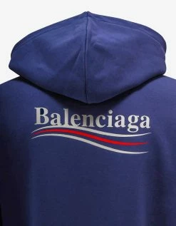 Balenciaga Blue Political Logo Print Medium Fit Hoodie Sweats
