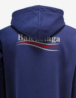 Balenciaga Blue Political Logo Print Medium Fit Hoodie Sweats