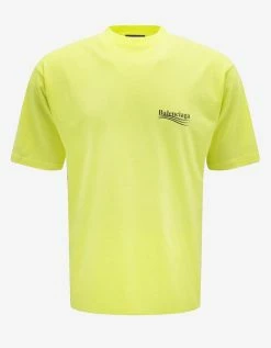 Balenciaga Clothing Fluorescent Yellow Political Logo Large Fit T-Shirt