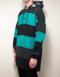 Balenciaga Green & Black Stripe Oversized Hoodie Clothing