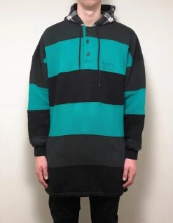 Balenciaga Green & Black Stripe Oversized Hoodie Clothing
